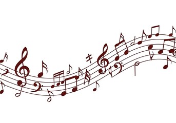 Brown musical notes on staff against white backdrop