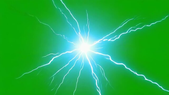 Flash of energy a burst of electric sparks on a green screen