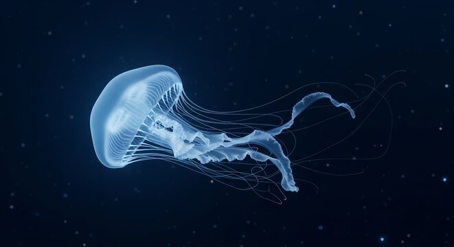 Explore the depths with this stunning translucent jellyfish, a vibrant underwater scene perfect for ocean conservation or marine biology projects