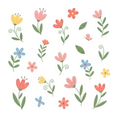 Floral Arrangement: A delightful collection of hand-drawn flowers, blossoming with delicate petals, creating a cheerful display of nature's beauty and elegance. 