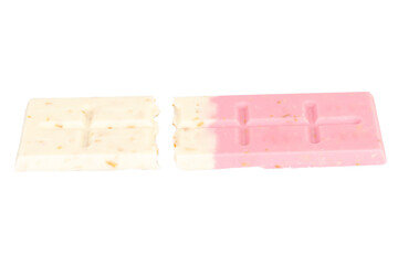 Chocolate broken milk flavor pink white on white background