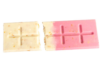 Chocolate broken milk flavor pink white on white background