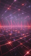 Abstract futuristic landscape with glowing grid lines and bright light