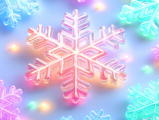 Glowing neon snowflake pastel snowflake glass snowflake festive decoration winter ornament bokeh lights