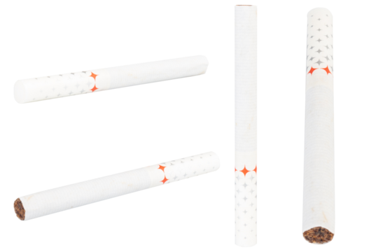 White star shaped filter cigarettes on white background