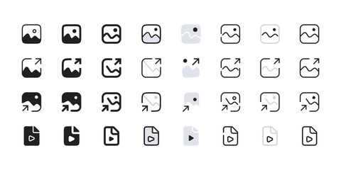 image and media file icon set picture thumbnail photo gallery outline ui buttons collection