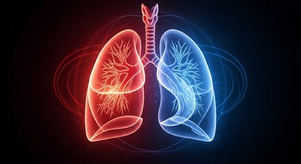 Stunning anatomical rendering of lungs in vibrant red and blue, ideal for medical research, educational content, and health awareness campaigns