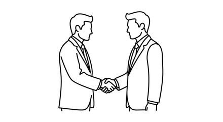 Two men in suits shaking hands a simple illustrative line drawing