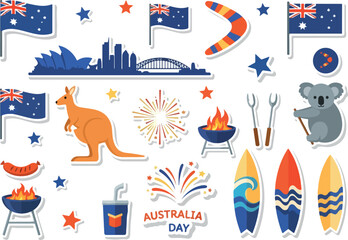Australia Day Celebration Iconic Symbols and Festive Elements for Holiday Greetings © Miu Studio