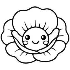 Obraz premium Full Bloom Layered Rose Kawaii Coloring Page Outline