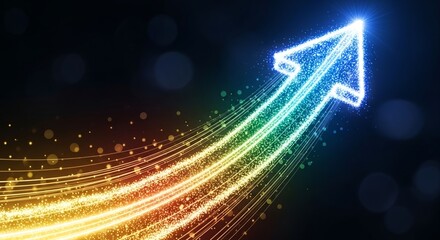 Brilliant upward trending arrow sparkles with bright energy, inspiring business growth and optimism for a successful future with innovative solutions