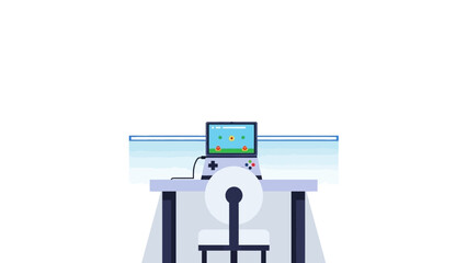 Obraz premium Gaming setup with tablet and gamepad on desk, offering a modern, fun vibe perfect for tech blogs, game reviews, or illustrating digital entertainment concepts