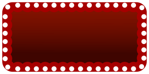 Stylish red rectangular frame with a scalloped inner border and classic black polka dots, transparent background, perfect for banners, promotions, events, graphic design.