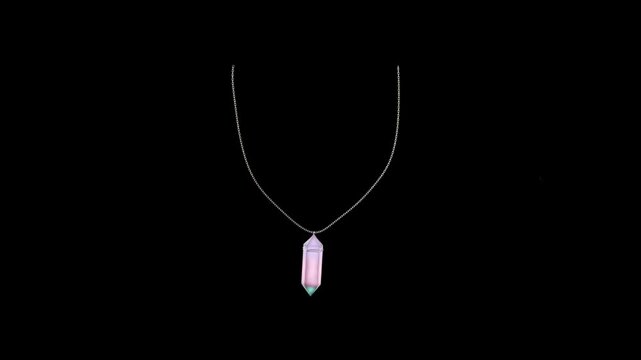 Animation purple crystal necklace on black background.