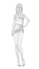 A beautiful girl with long flowing hair wears a sexy dress in this elegant sketch. The artistic drawing captures her feminine silhouette and graceful pose.