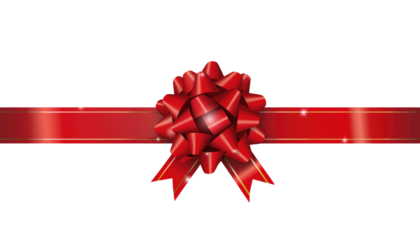 Festive red satin gift bow decoration on a clean white background, perfect for Christmas, holiday, or birthday celebration card design