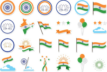 Collection of India Republic Day Icons and Graphics with Flag, Lotus, Map and Balloons