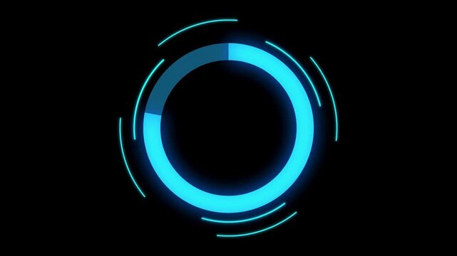 diagrams Science Futuristic Loading Circle Ring. Loading circle icon on black background animation with luma matte. Buffering circle. 60 fps 3D VFX
