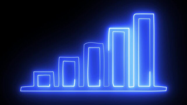 Growing abstract blue neon lines visualize data progress, financial charts, business growth, or technology advancement.