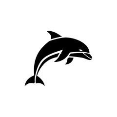 Fototapeta premium Minimalist flat design logo of silhouette of a dolphin jumping out of the water vector illustration vector logo template