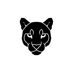 Obraz premium Minimalist flat design logo of majestic cougar head illustration, showcasing its fierce gaze vector logo template
