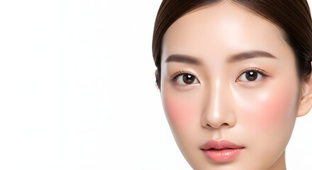 Obraz premium Flawless Beauty CloseUp of Asian Womans Radiant Skin and Delicate Features.