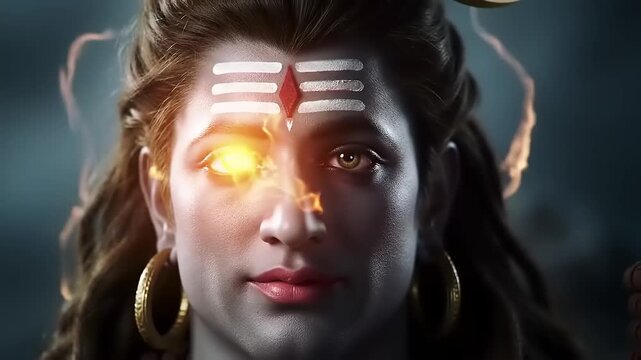 Lord Shiva face with third eye open.