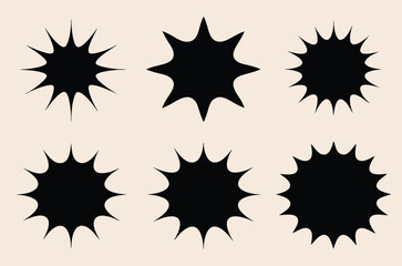 Comic speech bubble silhouette vector set, starburst and burst shape vector, comic explosion speech bubble. Vector illustration