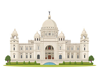 Fototapeta premium Victoria Memorial Kolkata vector illustration, flat, clean white background