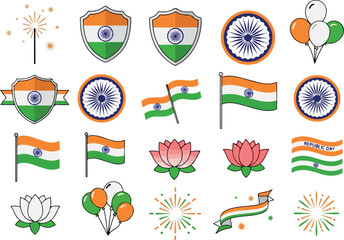 Indian Independence Day Vector Graphics with National Flag and Lotus Flower Elements