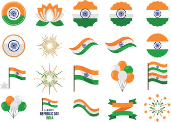 Set of patriotic vector graphics with Indian flag for Republic Day