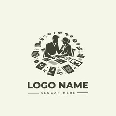 Naklejka premium Creative Business Partnership Vector Logo Illustration, capturing Professional Collaboration with Engraving Details and Office Documents for Productivity