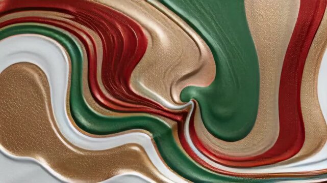 A red, white, and green swirl pattern. The red and white colors are the most prominent. Luxury holiday metallic texture red green white gold micro brushed surface