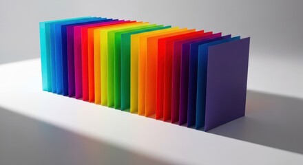 A row of colorful rectangular blocks forming a gradient across a bright surface