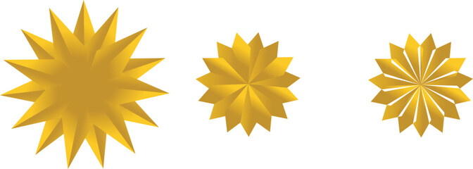 Golden Sunburst Star Icons Set – 3D Decorative Shapes