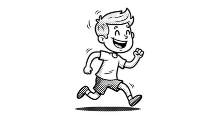Naklejka premium Dynamic cartoon illustration of a cheerful boy joyfully running with great enthusiasm and happiness