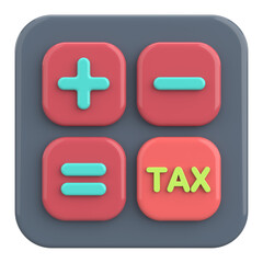 3D Tax Icon Illustration with Calculator and Finance Elements.