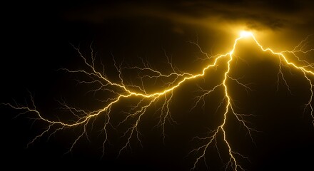 Bright Yellow Lightning Strike Against Dark Stormy Sky thunderbolt electricity