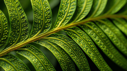 A close up of a fern frond showing the green leaves and the yellow spores underneath them