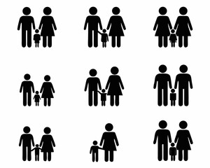 Diverse family icons representing parents and children in various arrangements