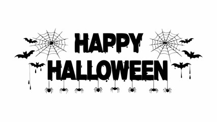 Happy halloween text with spiders bats and spiderwebs