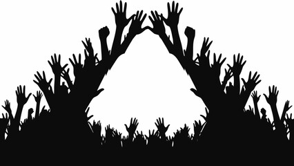 Silhouette of a crowd with hands raised in celebration