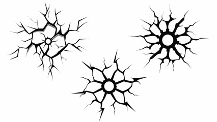 Three black cracked circle designs on white background