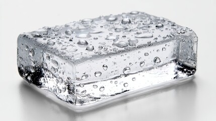 Captivating closeup of a refreshing ice cube with water droplets for a cool, thirst-quenching vibe and modern minimalist designs now