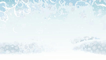 Soft blue winter snowflakes and swirls background