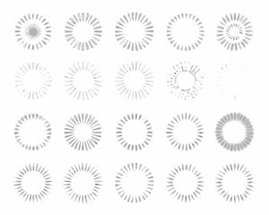 Collection of hand drawn sunburst and starburst radial elements
