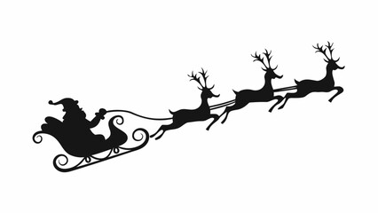 Santa claus silhouette riding sleigh pulled by reindeer © Etika
