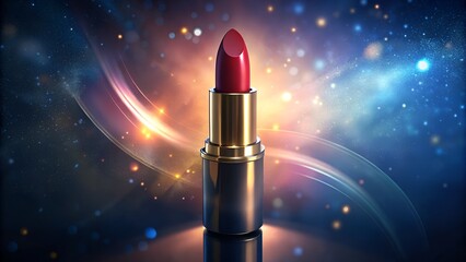 Elegant red lipstick with cosmic glow for luxury beauty ad campaigns and stylish makeup tutorials, perfect for vibrant cosmetic branding and high fashion shoots