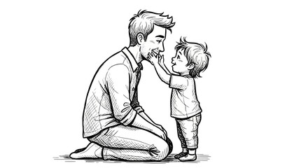 Obraz premium A heartwarming hand-drawn illustration depicting the bond between a father and his son