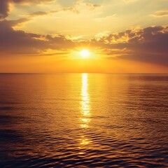 Obraz premium Gentle waves glowing beneath radiant sunset high resolution picture